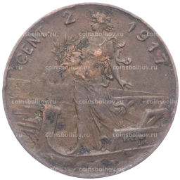 Монета 2 чентезимо 1917 года Италия