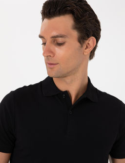 Siyah Slim Fit %100 Pamuk Polo Yaka T-shirt