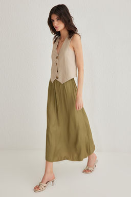 TRENDYOLMILLA Haki Saten Kumas A-line Midi Boy Dokuma Etek TWOSS25ET00016 фото 3