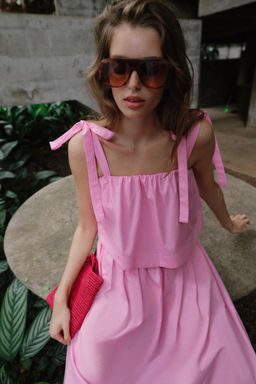 VESTIDO MIDI POPEL?N LAZOS / Rosa medio - Zara фото 6