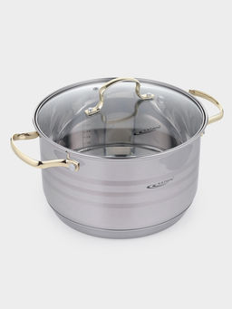 Кастрюля Катунь «ЭЛИС ГОЛД», 5.5 л, 24×13.5 см, стеклянная крышка, нержавеющая сталь, ручки золотистые