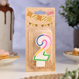 Цена за 3 шт. Свеча для торта цифра 2 цветная полосочка - Страна карнавалия фото 2