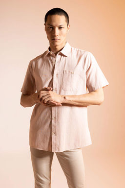 Рубашка из 100 % хлопка с короткими рукавами и воротником-поло обычного кроя - Defacto фото 4