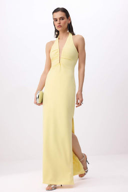 Sar? Derin V Yakal? Dokuma Maxi Abiye & Mezuniyet Elbisesi TPRSS26AE00077