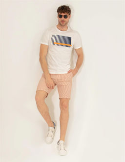 Turuncu Slim Fit Beli Lastikli _izgili _ort