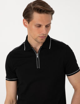 Siyah Slim Fit %100 Pamuk Polo Yaka Merserize Ti__rt