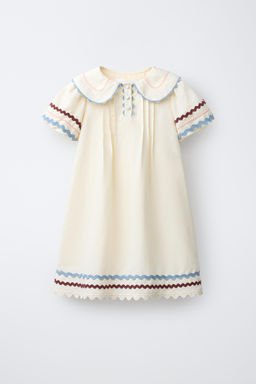 VESTIDO CON LINO ONDULINA CONTRASTES / Crudo - Zara фото 4