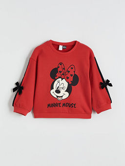 Minnie Mouse Bask?l? K?z ?ocuk Kal?n Sweatshirt