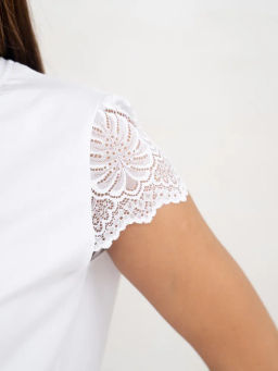 Футболка с кружевом .хлопок 95%, лайкра 5%,белая - Binita фото 16