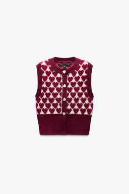 JACQUARD KNIT VEST WITH HEARTS