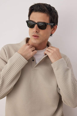 Tas Relaxed Kesim Waffle Dokulu Polo Yaka Sweatshirt TMNAW26SW00058