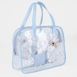 Косметичка-сумка на молнии для бассейна, с ручками, с принтом Зайки, голубая