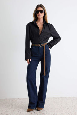 Koyu Mavi Az Esnek Y_ksek Bel Wide Leg Geni_ Pa_a Jeans TWOAW27JE00100