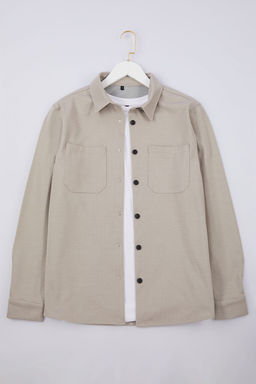 TRENDYOL MAN Bej Regular Fit Orme Rahat K?sl?k Dokulu. Ceket Gomlek TMNAW25GO00016 - Trendyolmilla фото 7