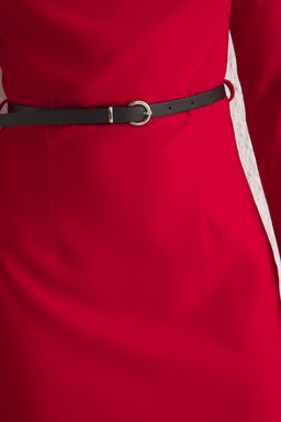 K?rm?z? Kemerli Duz A Kesim Kemerli K?sa / Mini Dokuma Elbise TWOAW25EL00365