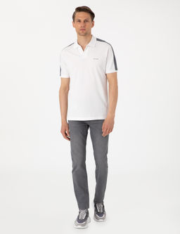 Koyu Gri Kol Detayl_ Slim Fit %100 Pamuk Apa_ Yaka Ti__rt