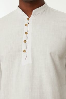 TRENDYOL MAN Mavi Slim Fit Yar?m Patl? Dugmeli Hakim Yaka Keten Gorunumlu Gomlek TMNSS20GO0097 - Trendyolmilla фото 12