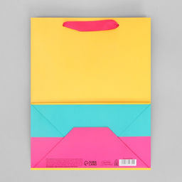 Цена за 2 шт. Пакет подарочный трёхцветный, упаковка, «Жёлтый-розовый-голубой», MS 18×23×10 см