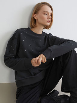 Bisiklet Yaka Ta?l? Oversize Kad?n Sweatshirt