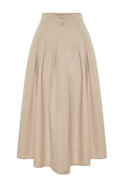 TRENDYOLMILLA Bej Pile Detayl? Onden Dugmeli Midi Boy Dokuma Etek TWOSS24ET00169  фото 7