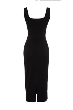 Siyah Vucuda Oturan Degaje Yaka Esnek Orme Midi Kalem Elbise TWOSS24EL00588 - Trendyolmilla фото 7