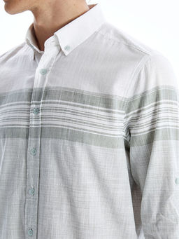 Regular Fit Uzun Kollu ?izgili Erkek Dokulu G?mlek
