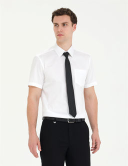Beyaz Slim Fit K_sa Kollu Klasik G_mlek