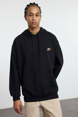 TRENDYOL MAN Siyah Oversize/Genis Kesim Aslan Nak?sl? Ici Polarl? Kapusonlu Sweatshirt TMNAW25SW00165 - Trendyolmilla фото 3