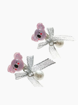 Серьги-клипсы детские «Выбражулька» коала с бантом и жемчужиной, цветные