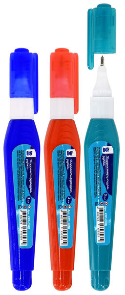 Корректирующая ручка Schoolformat 3 мл, металлический наконечник, 3 цвета ассорти