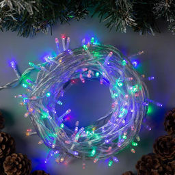 Гирлянда Нить 20 м, IP20, прозрачная нить, 200 LED, 8 режимов, 220 В, свечение мульти