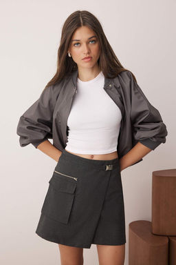 Antrasit Kemer ve Cep Detayl? Kruvaze Kapamal? Dokuma Mini Etek TWOAW26ET00017 - Trendyolmilla фото 2