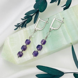Серьги длинные из Аметиста и Горного Хрусталя