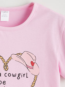 Bisiklet Yaka Bask?l? K?z ?ocuk Ti??rt