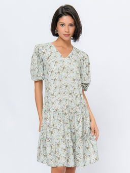 Платье серо-голубого цвета длины мини с карманами и рукавами 1/2 - 1001dress фото 2