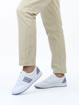 03-YA345-1 WHITE/BLUE Полуботинки спортивные женские (натуральная кожа, натуральная замша)