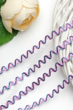 Тесьма двухцветная с люрексом "Вьюнок" 0,6 см*25 ярд (ВР-338) розовый/голубой