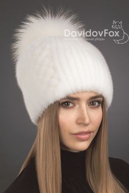 Шапка Буратино норка орнамент белая