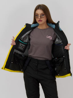 Горнолыжная куртка женская зимняя желтого цвета 027J - Chunmai фото 7