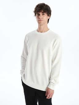 Bisiklet Yaka Uzun Kollu Erkek Dokulu Sweatshirt