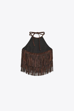 SPARKLY FAUX SUEDE EFFECT FRINGED TOP - Zara фото 9