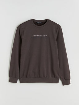 Bisiklet Yaka Bask?l? Erkek Kal?n Sweatshirt