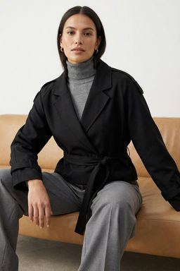 Siyah Premium Dokuma Crop Blazer Ceket TWOSS24BC00010