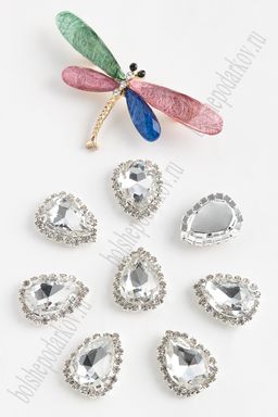 Стразы пришивные в серебряной оправе 17*23 мм "Капля" (5 шт) SF-2052, серебро №1
