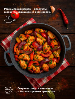 Жаровня 280/70мм 3,5л. Гармония МРАМОР лит/руч. с кр. (п/у), ж2832мр - Горница фото 10