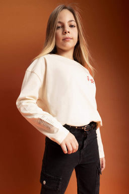 Футболка Relax Fit для девочек с круглым вырезом и длинными рукавами с принтом