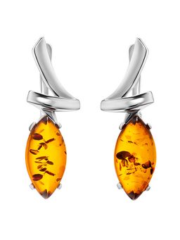 Серьги из натурального янтаря коньячного цвета Ирис