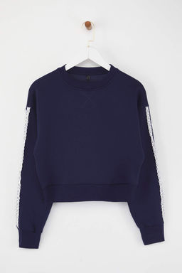 Lacivert Regular/Normal Kal?p Dantel Detayl? Orme Sweatshirt TWOAW26SW00023 - Trendyolmilla фото 5