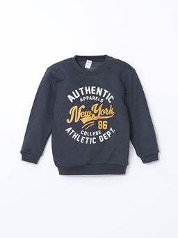 Bisiklet Yaka Uzun Kollu Bask?l? Erkek Bebek Sweatshirt 2li