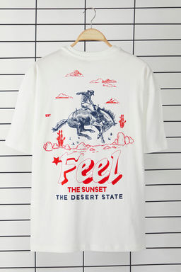 TRENDYOL MAN Ekru Modern Heritage Oversize/Genis Kesim %100 Pamuklu S?rt Bask?l? T-Shirt TMNSS25TS00125 - Trendyolmilla фото 7